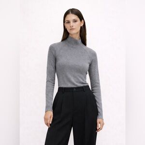Minimal Grey Mock Neck Knit Top – Long Sleeves